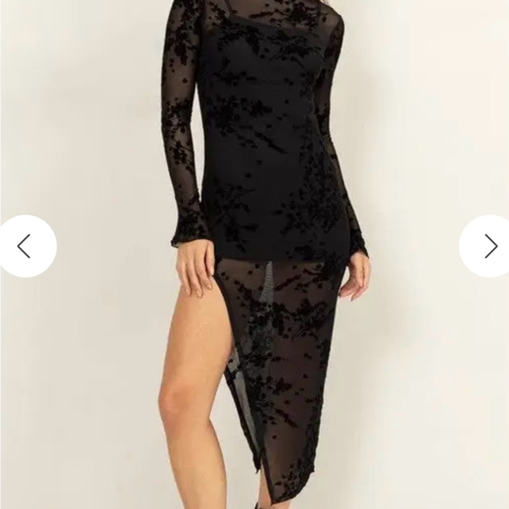 New Pink Velvet Night Noir Mesh Dress with High Slit- Rodeo Boutique Find